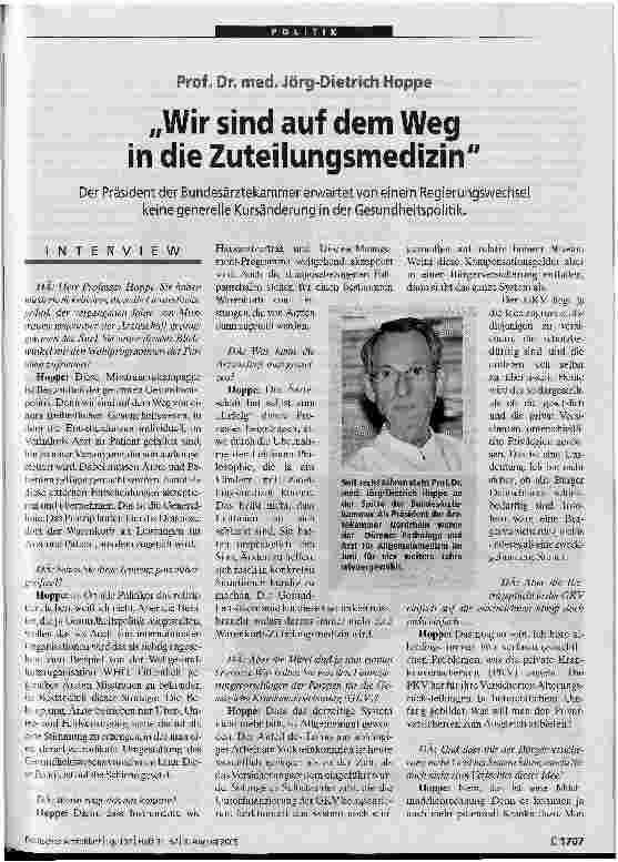 Vorschauseite 1: Wir sind auf dem Weg in die Zuteilungsmedizin u
