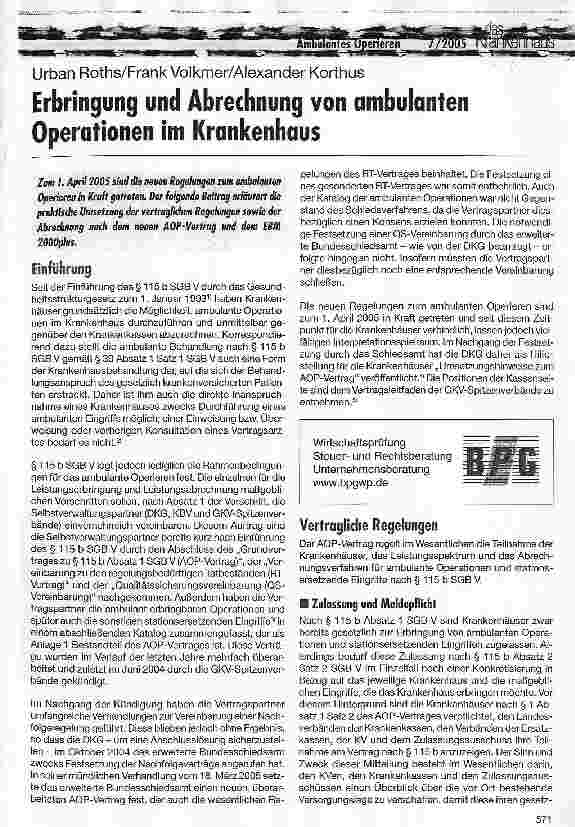 Vorschauseite 1: Erbringung und Abrechnung von ambulanten Operationen im Krankenhaus