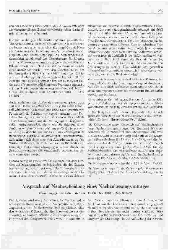 Vorschauseite 5: Aufnahme einer Stoffkombination in die sog. TraditionslisteVerwaltungsgericht Köln, Urteil vom 15. Dezember 2004 - 24 K 8167/01
