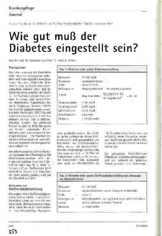 Vorschauseite 1: Wie gut muß der Diabetes eingestellt sein?