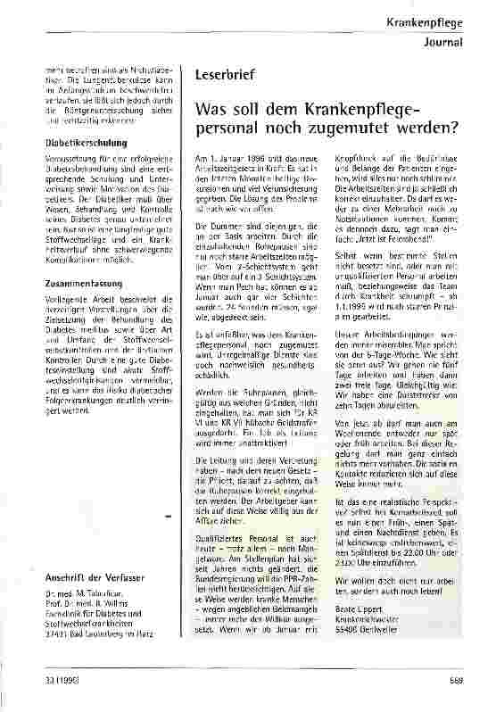 Vorschauseite 6: Wie gut muß der Diabetes eingestellt sein?