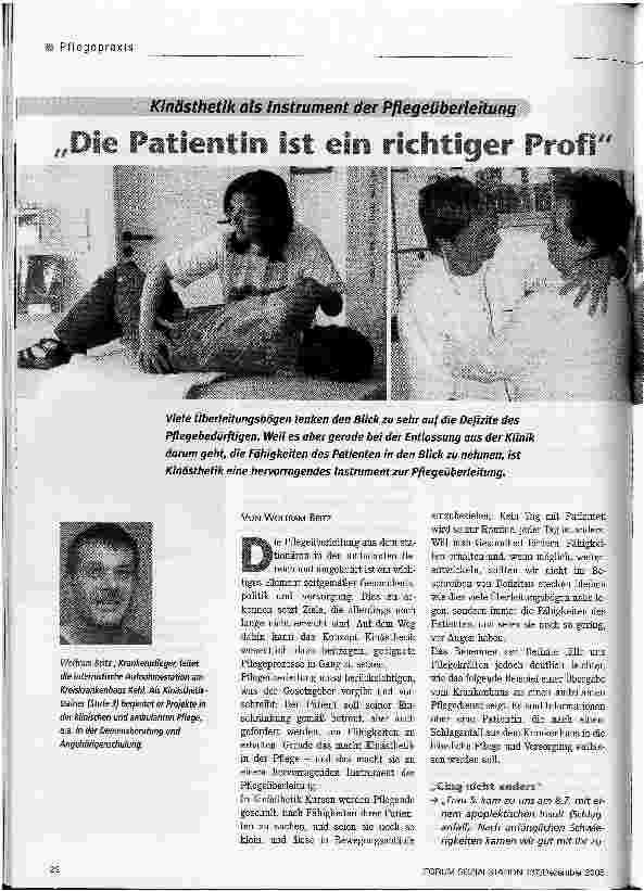 Vorschauseite 1: Kinästhetik als Instrument der PflegeüberleitungDie Patientin ist ein richtiger Profi