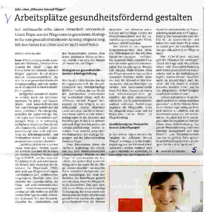 Vorschauseite 1: Zehn Jahre „Offensive Gesund Pflegen Arbeitsplätze gesundheitsfördernd gestalten