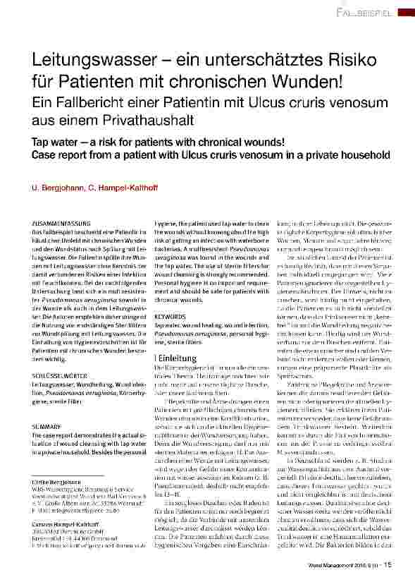 Vorschauseite 1: Leitungswasser - ein unterschätztes Risiko für Patienten mit chronischen Wunden!