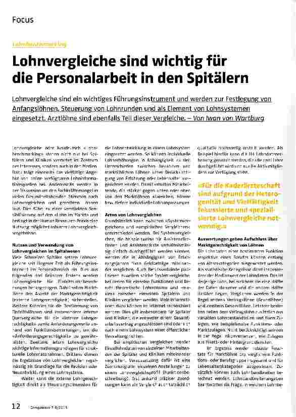 Vorschauseite 1: Lohnvergleiche sind wichtig für die Personalarbeit in den Spitälern