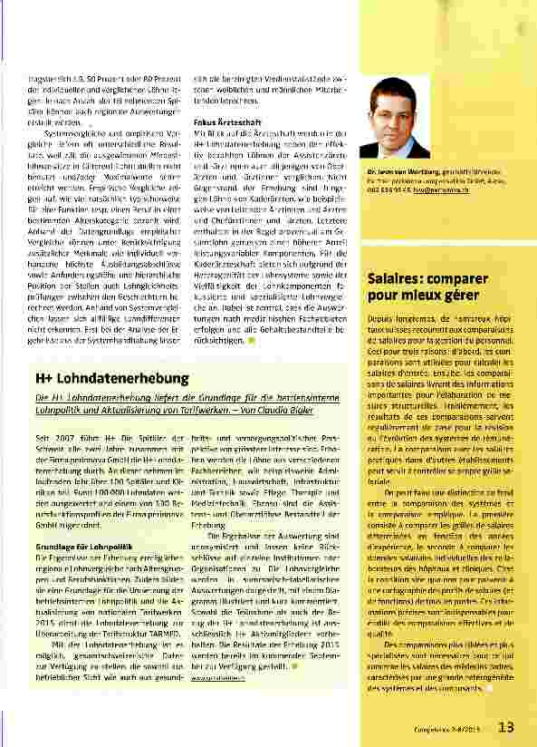 Vorschauseite 2: Lohnvergleiche sind wichtig für die Personalarbeit in den Spitälern