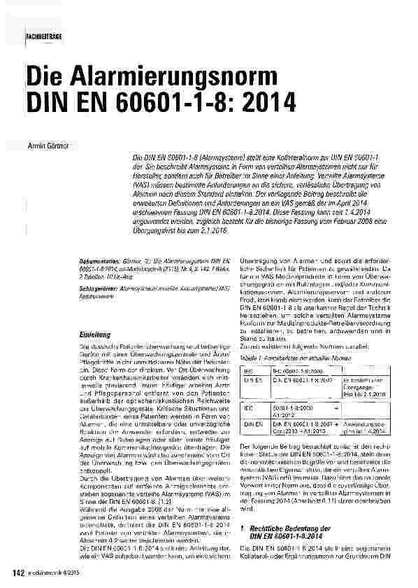 Vorschauseite 1: Die Alarmierungsnorm DINEN 60601-1-8: 2014