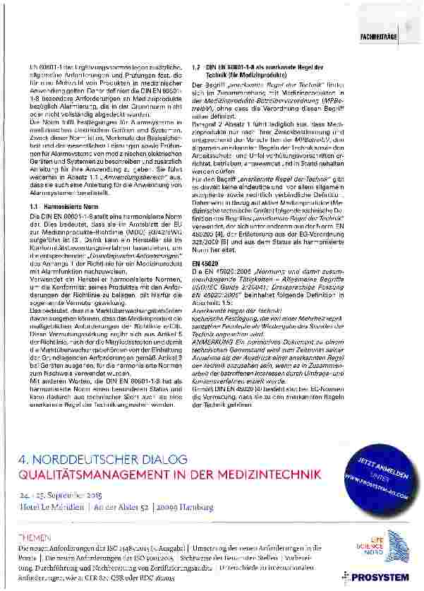 Vorschauseite 2: Die Alarmierungsnorm DINEN 60601-1-8: 2014