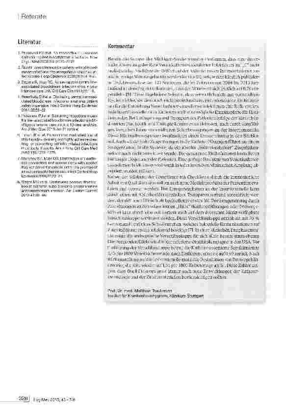 Vorschauseite 3: Nulltoleranz für Venenkatheterassoziierte Blutstrominfektionen: Ergebnisse einer nationalen Kampagne in den USA