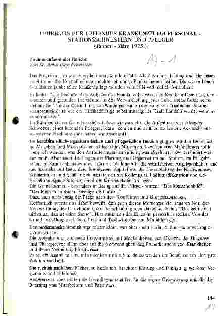 Vorschauseite 1: Lehrkurs für leitendes Krankenpflegepersonal - - Stationsschwestern und Pfleger (Januar-März 1975)