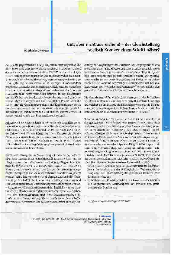 Vorschauseite 1: Gut, aber nicht ausreichend - der Gleichstellung seelisch Kranker einen Schritt näher?