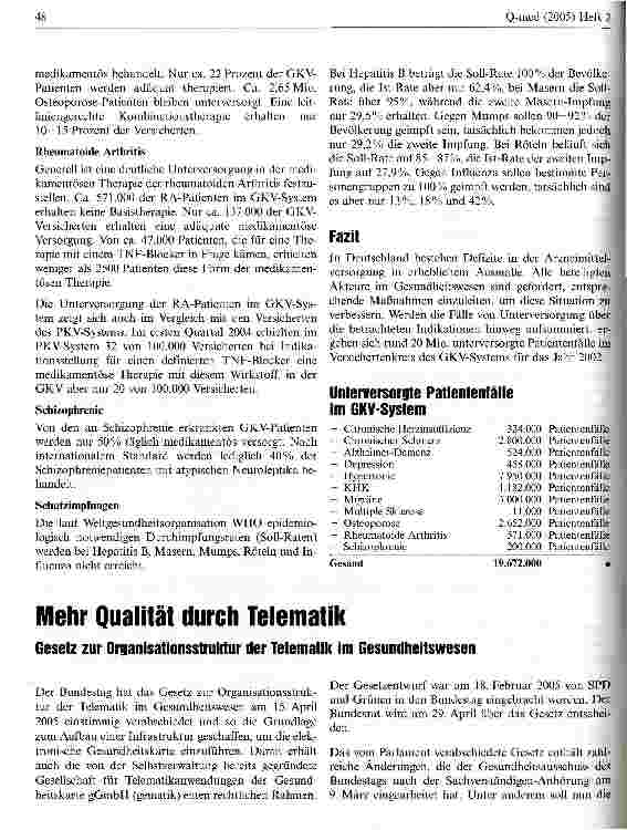 Vorschauseite 1: Mehr Qualität durch TelematikGesetz zur Organisatlonsstruktur der Telematik im Gesundheitswesen