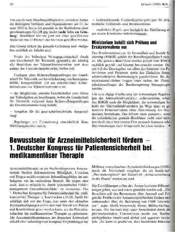 Vorschauseite 3: Mehr Qualität durch TelematikGesetz zur Organisatlonsstruktur der Telematik im Gesundheitswesen