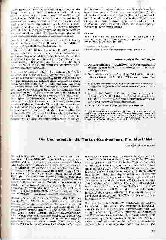 Vorschauseite 1: Die Bucharbeit im St. Markus-Krankenhaus, Frankfurt/Main