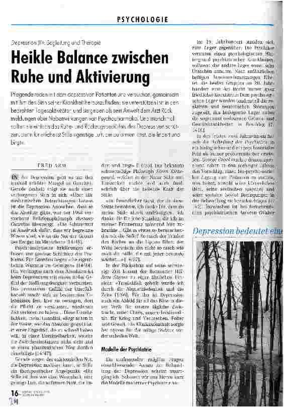 Vorschauseite 1: Heikle Balance zwischen Ruhe und Aktivierung Depression (2): Begleitung und Therapie