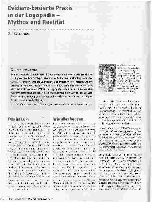 Vorschauseite 1: Evidenz-basierte Praxis in der Logopädie -Mythos und Realität