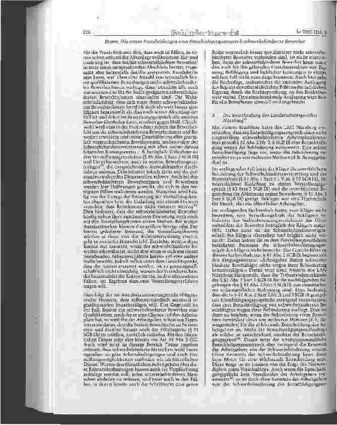 Vorschauseite 6: Die ersten Entscheidungen zum Entschädigungsanspruch schwerbehinderter Bewerber
