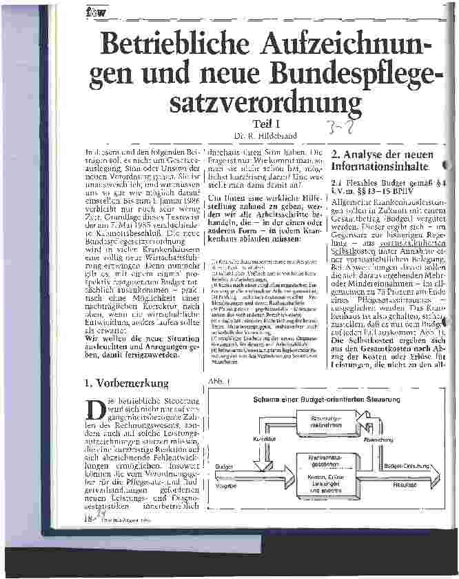 Vorschauseite 1: Betriebliche Aufzeichnungen und neue Bundespflegesatzverordnungen Teil I