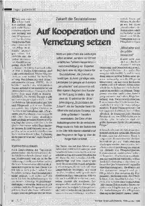 Vorschauseite 1: Auf Kooperation und Vernetzung setzen Zukunft der Sozialstationen
