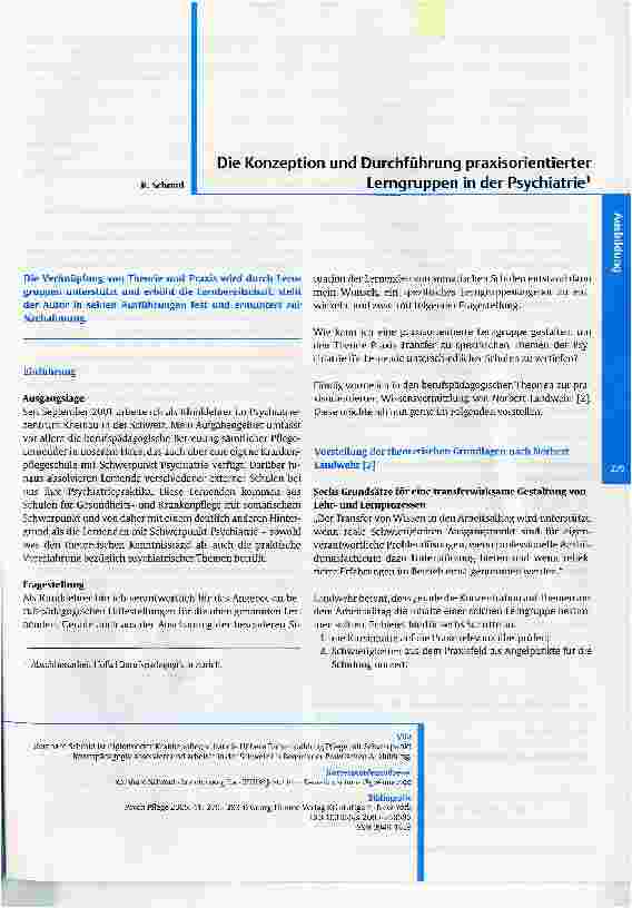 Vorschauseite 1: Die Konzeption und Durchführung praxisorientierterLerngruppen in der Psychiatrie