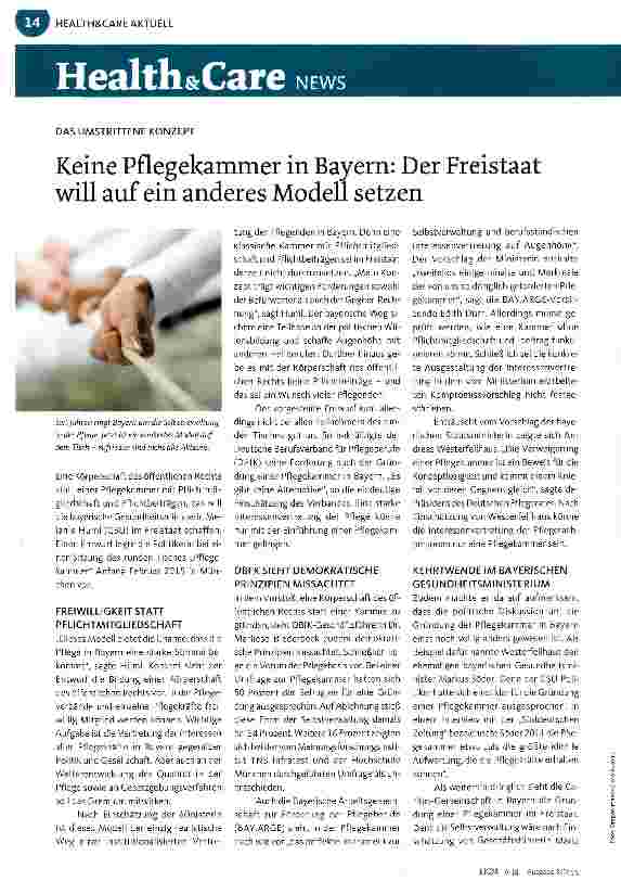 Vorschauseite 1: Keine Pflegekammer in Bayern: Der Freistaat will auf ein anderes Modell setzen