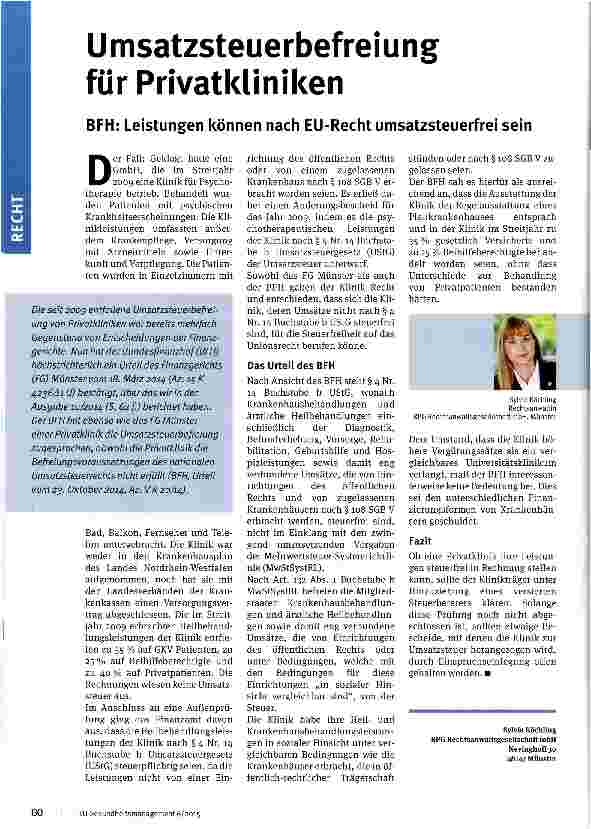 Vorschauseite 1: Umsatzsteuerbefreiung für Privatkliniken