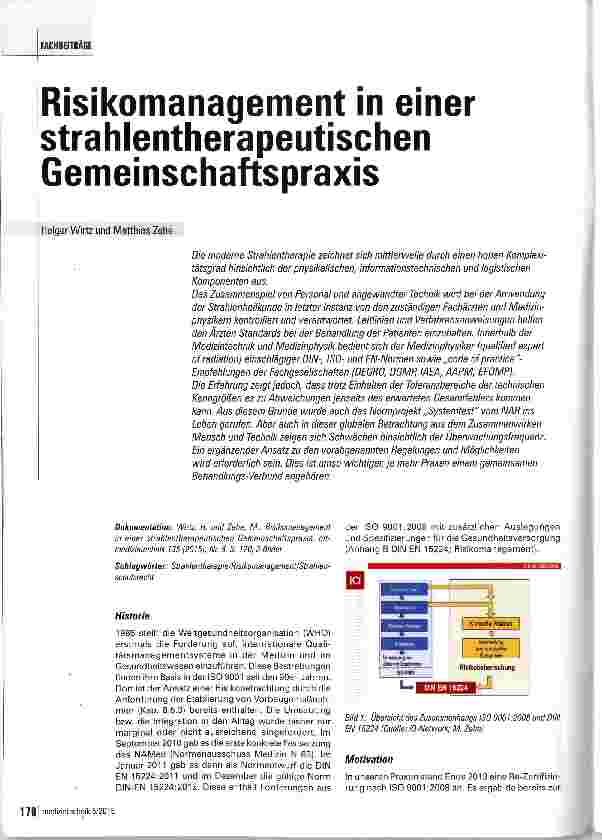 Vorschauseite 1: Risikomanagement in einer strahlentherapeutischen Gemeinschaftspraxis
