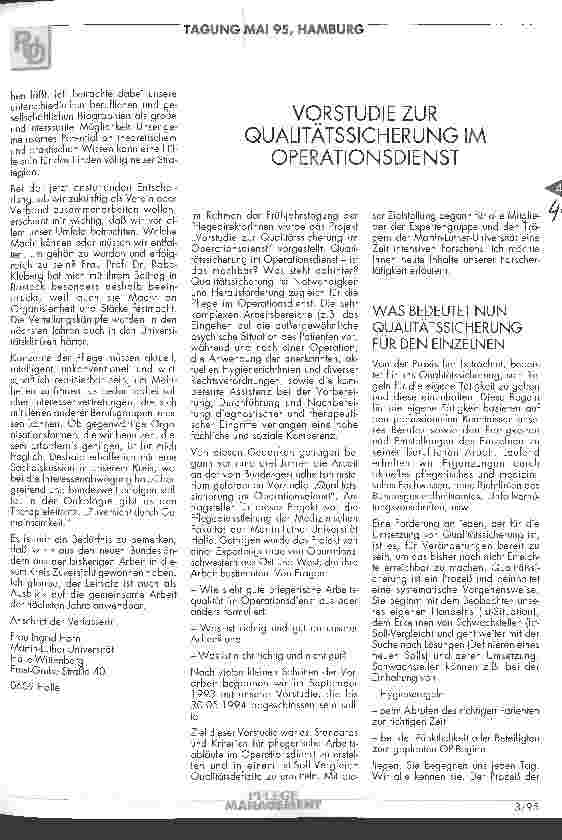 Vorschauseite 1: Vorstudie zur Qualitätssicherung im Operationsdienst