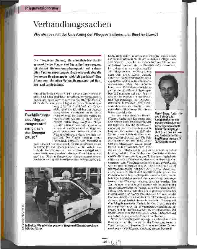 Vorschauseite 1: Verhandlungssachen Wie steht es mit der Umsetzung der Pflegeversicherung im Bund und Land?