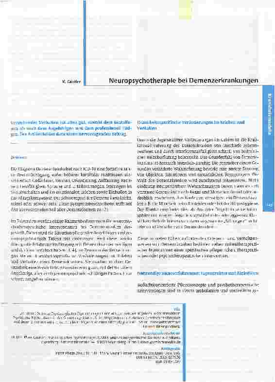 Vorschauseite 1: Neuropsychotherapie bei Demenzerkrankungen