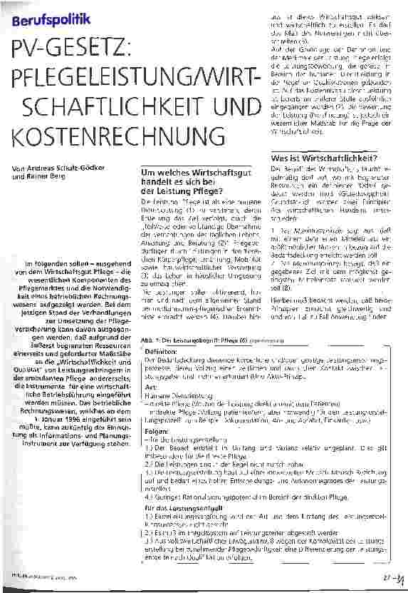 Vorschauseite 1: PV-Gesetz: Plfegeleistung/Wirtschaftlichkeit und Kostenrechnung