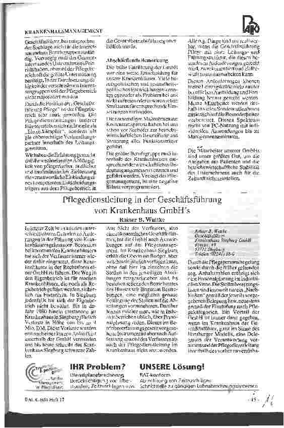 Vorschauseite 1: Pflegedienstleitung in der Geschäftsführung von Krankenhaus GmbHs