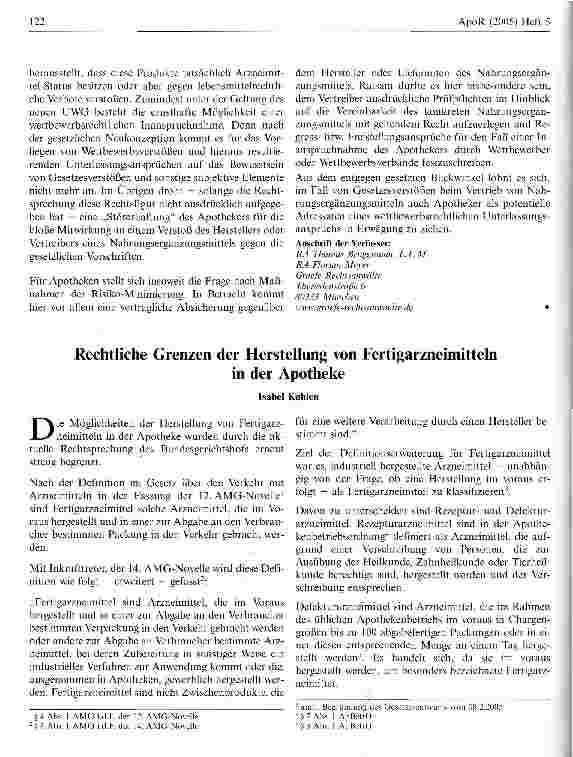 Vorschauseite 1: Rechtliche Grenzen der Herstellung von Fertigarzneimittelnin der Apotheke