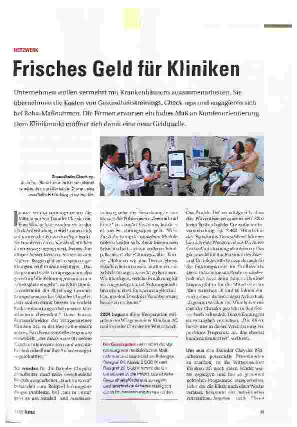 Vorschauseite 1: Frisches Geld für Kliniken