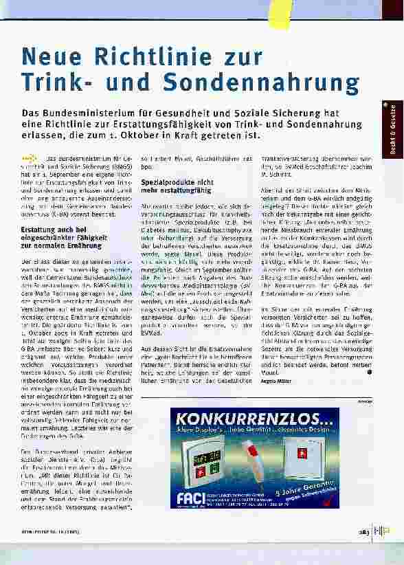Vorschauseite 1: Neue Richtlinien zur Trinkund Sondennahrung