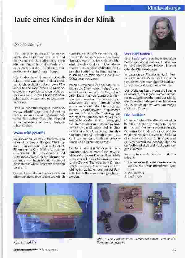 Vorschauseite 1: Taufe eines Kindes in der Klinik