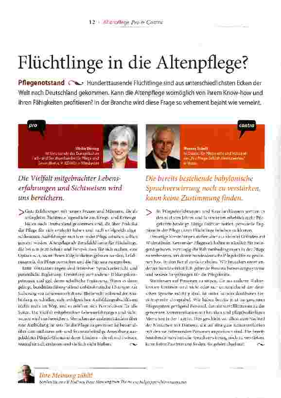 Vorschauseite 1: Flüchtlinge in die Altenpflege?