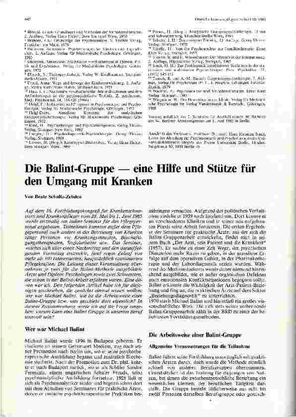 Vorschauseite 1: Die Balint-Gruppe — eine Hilfe und Stütze für den Umgang mit Kranken
