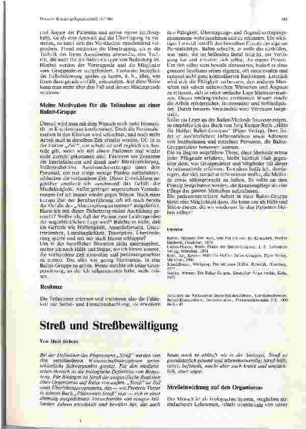 Vorschauseite 4: Die Balint-Gruppe — eine Hilfe und Stütze für den Umgang mit Kranken