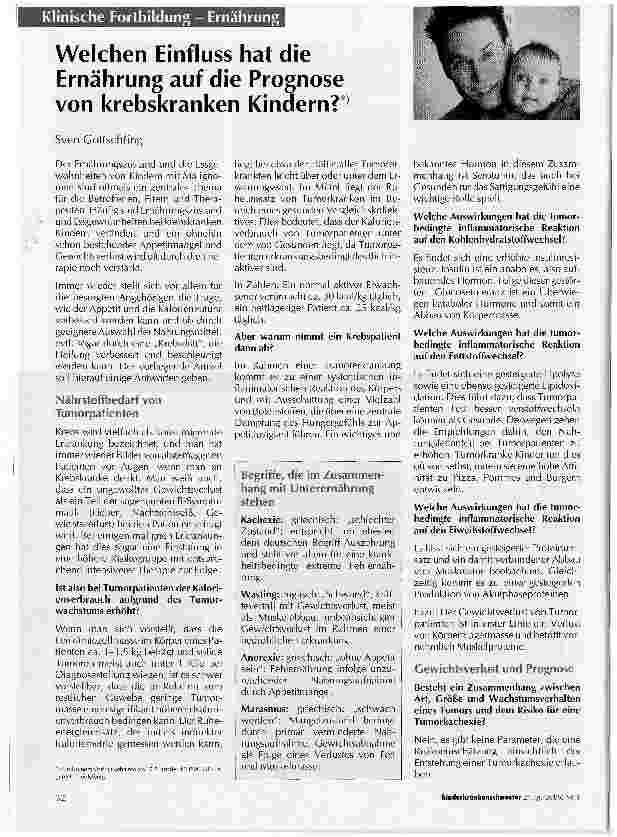 Vorschauseite 1: Welchen Einfluss hat die Ernährung auf die Prognose von krebskranken Kindern?