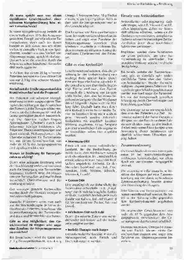 Vorschauseite 2: Welchen Einfluss hat die Ernährung auf die Prognose von krebskranken Kindern?