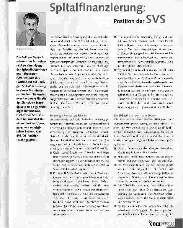 Vorschauseite 1: Spitalfinanzierung: Position der SVS