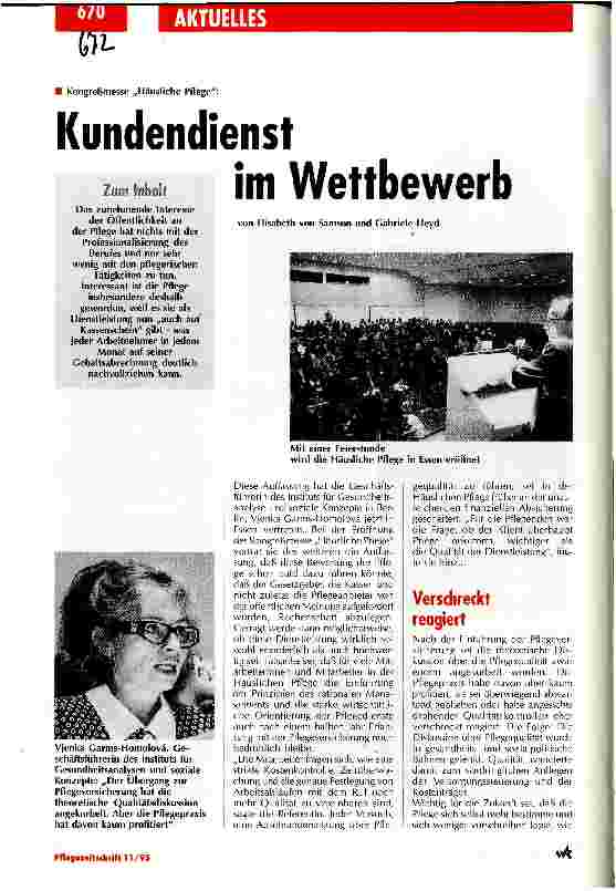 Vorschauseite 1: Kundendienst im Wettbewerb Kongreßmesse Häusliche Pflege