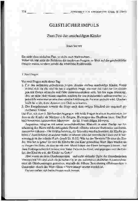 Vorschauseite 1: GEISTLICHER IMPULSZum Fest der unschuldigen Kinder