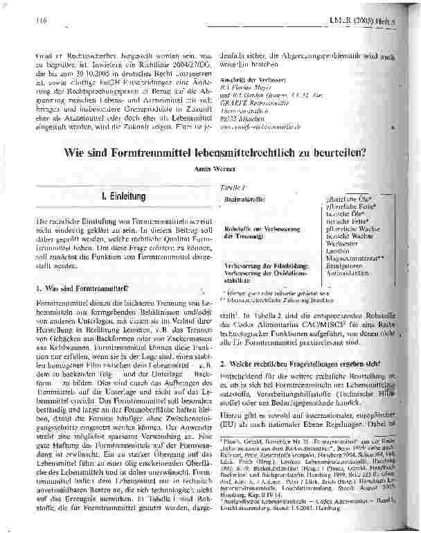 Vorschauseite 1: Wie sind Formtrennmittel lebensmittelrechtlich zu beurteilen?