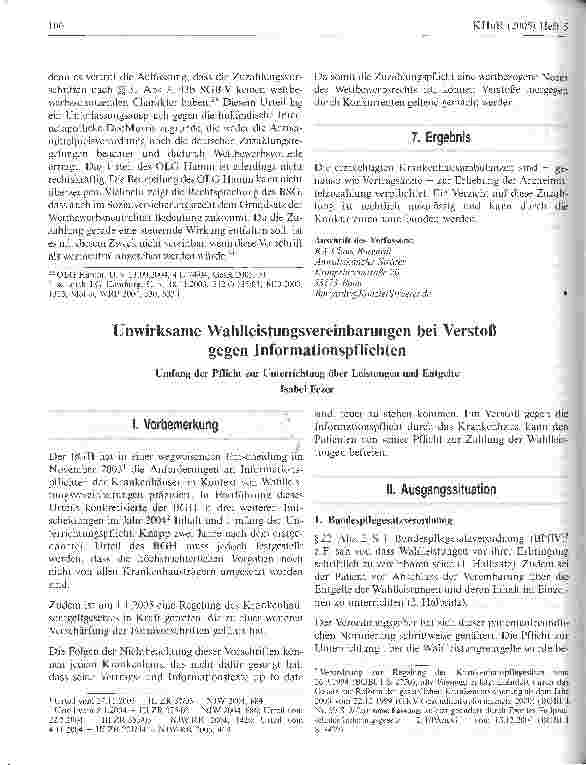 Vorschauseite 1: Unwirksame Wahlleistungsvereinbarungen bei Verstoß gegen Informationspflichten