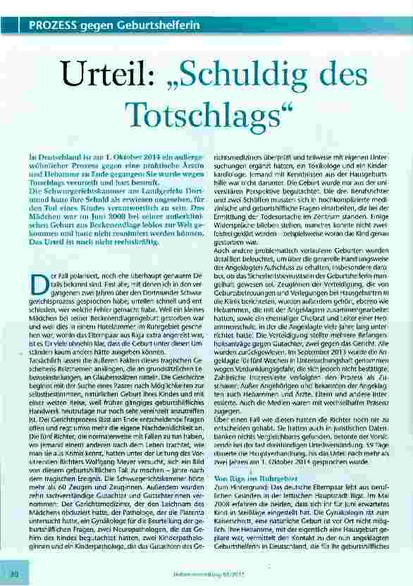 Vorschauseite 1: Urteil: „Schuldig des Totschlags