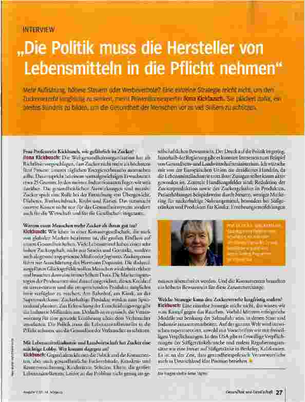 Vorschauseite 1: Politik muss die Hersteller von Lebensmitteln in die Pflicht nehmen