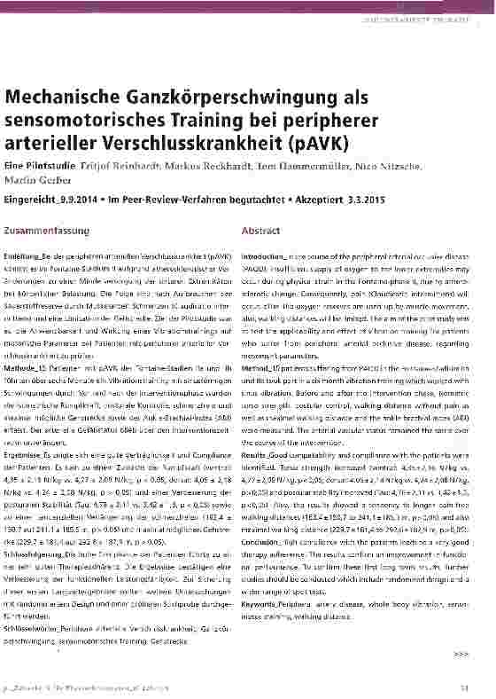Vorschauseite 1: Mechanische Ganzkörperschwingung als sensomotorisches Training bei peripherer arterieller Verschlusskrankheit (pAVK)