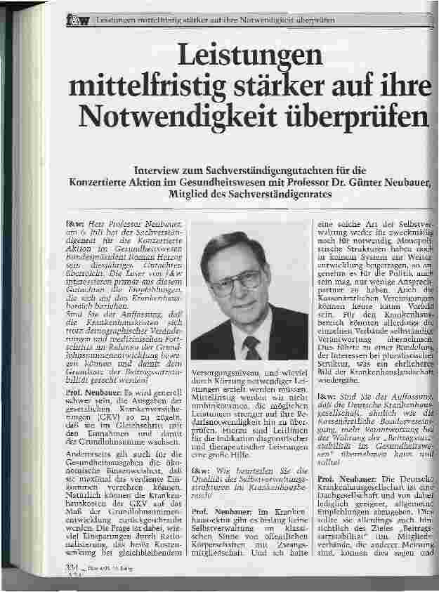 Vorschauseite 1: Leistungen mittelfristig stärker auf ihre Notwendigkeit überprüfen Interview zum Sachverständigengutachten für die Konzertierte Aktion im Gesundheitswesen mit Professor Dr. Günter…